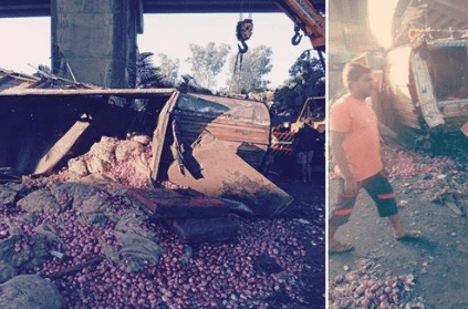 People loot onion sacks as injured truck driver lay on road