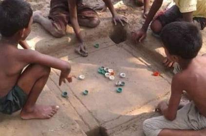 kids made Carrom Board in the plain land
