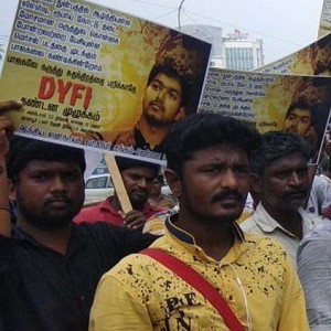 A protest in favour of Vijay's Mersal