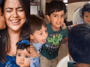 Sameera Reddy's son sings for his baby sister. Sameera Reddy's son sings for his baby sister.