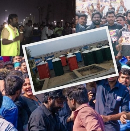 Actor Vijay Vasanth and his friends Mouli and Sundar, installed 10 mobile toilets at Marina Beach